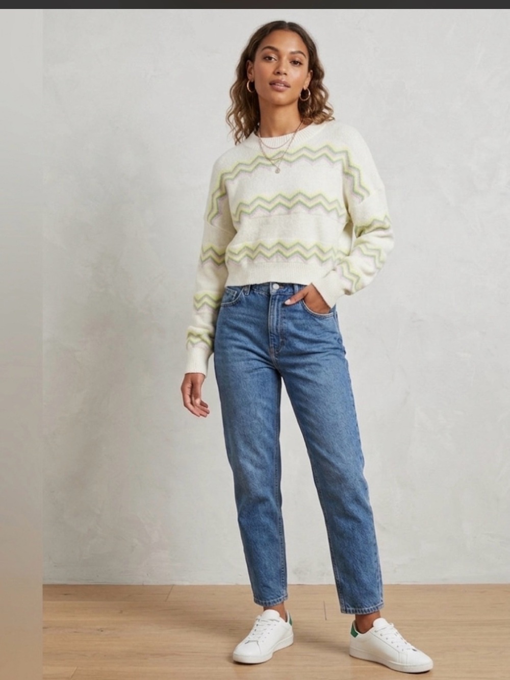 Blue Blush from BKE White Crop Zig Zag Sweater No Size Tag.